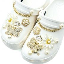 16-teiliges Luxus-Schuh-Charm-Set, Krone, Schmetterling, Blume, Perlenkette, Schuhdekorationen, Schnalle für Sandalen, Clogs, DIY-Zubehör, Geschenk