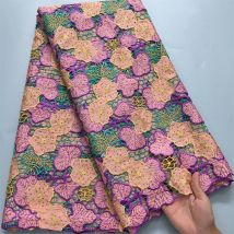 Afrikanischer Guipure-Schnur-Spitzenstoff mit schweren Strasssteinen 2024, hochwertige nigerianische Löcher, Schnur-Spitzenstoffe, 5 Yards für Kleid