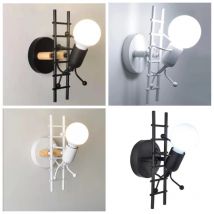 Creative and Personalized Stair Climbing Small Character Wall Light, Simple Black and White Fun Small Character LED Wall Light