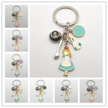 1 Stück hochwertiger Modeschmuck Alice im Wunderland Schlüsselanhänger, Kaffeetasse Uhr Kaninchen Löffel Schlüsselanhänger, Uhr Schlüsselanhänger