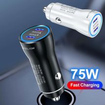 75W USB C Car Charger Dual Ports Type C PD Charger In Car Fast Charge Adapter For iPhone 15 14 Xiaomi Samgsung Car Phone Charger