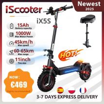 IScooter-patinete eléctrico plegable iX5S, 11 pulgadas, 48V, 15Ah, 1000W, 65km de alcance, 45 km/h,