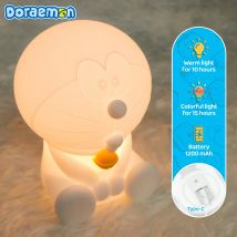 Simpatica lampada da notte Doraemon in silicone per asilo nido, lampada da notte con controllo touch, lampada da tavolo ricaricabile tramite USB per bambino