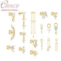CANNER 1Pc 925 Silver Heart Shaped Zircon Tassel Exquisite Stud Earrings For Women Water Droplet Chain Pendant Ins Fine Jewelry