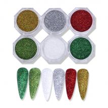6/12pcs Christmas Red Golden Nail Art Glitter Powder Holographic Design Shiny Nail Glitter Dust Pigments Manicure Decorations
