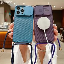 Protezione per fotocamera scorrevole Collana con cordino a tracolla magnetica per custodia Magsafe per iPhone 16 15 14 Pro Max 13 12 11 Cover in silicone