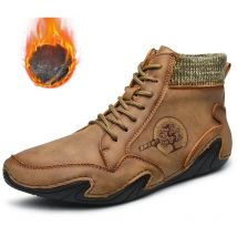 Winter Leder Herren Stiefel super warme Herren Schneeschuhe mit Pelz Mann Freizeit schuhe Walking Sneakers High Top Western Stiefeletten