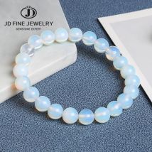 JD Frauen Mode Glatte Weiß Opal Mond Stein Armband Stretch Schnur Elastische Bunte Katze Augen Stein Erweiterbar Seil Schmuck