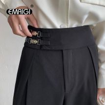 Männer Metall Schnalle Lose Beiläufige Breite Bein Anzug Hosen Männlichen Japan Koreanische Streetwear Fashion Chic Gerade Hosen Frauen