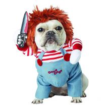Pet Halloween Costume Dog Clothing Chucky Jumpsuit Dog Deadly Doll Cosplay Funny Party Costume Dog Clothes for Small Medium Dogs