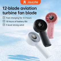 Ventilatore portatile JISULIFE, 5 livelli di vento forte, blocco di sicurezza, batteria da 5000 mAh, display LED, ricaricabile tramite USB, ventilatore personale estivo