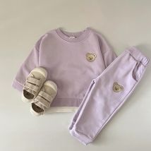 Baby Girls Clothing Korean Bear Embroidery 2PCS Boy Autumn Top Coat +Pants Set Newborns Baby Spring Long Sleeve Children Set