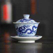 Miyayan Style Ceramic Gaiwan Teacup Handmade Chinese Dragon Pattern Tea Tureen Bowl Retro Porcelain Teaware Accessories 150ml