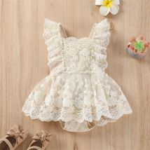 Baby Sommer Kleidung Neugeborenen Baby Mädchen Feste Rüschen Fly Hülse Spitze Strampler Overall Tutu Kleid Outfits Kleidung 0-24M