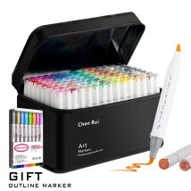48/60/80/120 Colors Dual Tip Brush&Chisel Permanent Art Marker Pens with Base & Outline Markers Drawing Supplies Kit-Refillable
