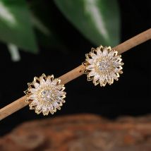ZAKOL Neue Trendy Sunflower Daisy Blume Zirkonia Ohrring Halskette für Frauen Romantische Funkelnden Kristall Hochzeit Schmuck Set