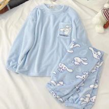 Kawaii Hot Anime Cinnamoroll Pajamas Kuromi My Melody Flannel Pullover Coral Velvet Winter Warm Pajamas Homewear Girl Gifts