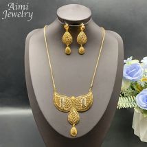 Lightweight Fashion Gold Color Jewelry Set for Women Pendant Earrings Choker Necklace Dubai Italian Wedding Party Accessories