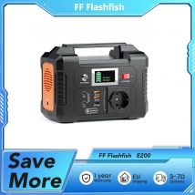 FF Flashfish Batería de iones de litio E200 Estación de energía portátil de 151 Wh con salidas CA/CC/USB, recargable por energía solar, LCD ultrabrillante