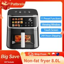 Patbrela Friggitrice ad Aria Calda Senza Olio 8L Grande con Schermo LED, 11 Funzioni Preimpostate: Arrosto, Cottura, Disidratazione, Riscaldamento, Silenziosa, Antiaderente
