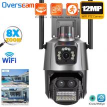 Kamera IP 12MP 6K WiFi Zewnętrzna kamera z trzema obiektywami Podwójne ekrany 8X Zoom PTZ Wideo Automatyczne śledzenie Ochrona bezpieczeństwa Nadzór Onvif ICSEE