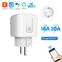 Tuya Smart Socket Outlet EU Plug 16A/20A With Power Monitor Timing Voice Control Wifi Smart Plug Works With Alexa Google Home