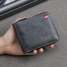 Kurze Vintage-Geldbörse für Herren – dreifach faltbare Geldbörse mit Reißverschluss, lässige Geldtasche mit Schnalle und Taillenkette, Null-Geldbörse für Studenten und Papa als Geschenk