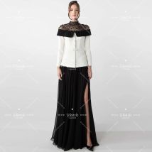 Customized Vintage Black White Buttons Pleats A-line Evening Dresses for Wedding Guest Elegant Long Sleeves Party Dresses