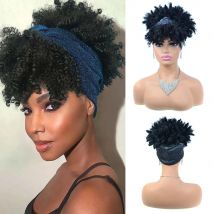 Parrucche corte con fascia riccia crespa Parrucca con fascia riccia afro per donna Parrucca avvolgente con turbante sintetico naturale Cosplay Uso quotidiano