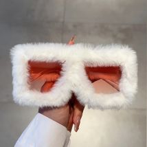 KAMMPT Übergroße Plüsch-Sonnenbrille, Y2K, flauschig, quadratisch, Punk-Sonnenbrille, trendige Neuheit, Dekor, Winter-Sonnenbrille für Weihnachtsfeier