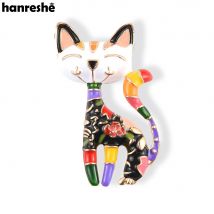 Hanreshe Cartoon Chinese Wind Cat Enamel Brooch Pin Flowers Colorful Art Abstract Animal Pins Lapel Backpack Badge Jewelry