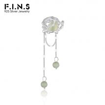 F.i.n.s 1pc neue chinesische Art s925 Sterling Silber Prehnit Clip Ohrring Quaste Kette unebene Stein perlen Ohr manschette Katilage Juwelen