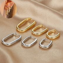 3PCS Vintage Stainless Steel U-Shape Hoop Earrings Set for Women Geometry Circle Square Earring Piercing  Jewelry aretes mujer