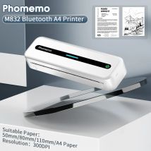Phomemo M832 Tragbarer Drucker, kabellos, für Reisen, Bluetooth, Thermodrucker, ohne Tinte, unterstützt A4-Buchstaben, Thermopapier, Telefon, PC