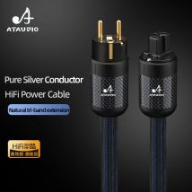 Kabel zasilający ATAUDIO HiFi, kabel audio HiFi z czystego srebra, wtyczka z włókna węglowego z rodowanym wykończeniem Vseries, EU/US/AU, do filtra zasilania