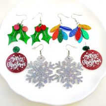 Cute Letter Merry Christmas Earrings For Women Festive Cartoon Xmas Tree Gingerbread Man Snowflake Neon Lamp Drop Earrings Gift