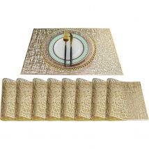 Heißer Verkauf, 8er-Set, rechteckige Tischsets mit ausgehöhltem Design, PVC-Vinyl, gepresste, hitzebeständige Tischsets für den Heimgebrauch