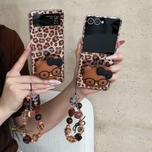 Stylish leopard 3D Hellokitty With Magsafe stand phone case for Samsung Galaxy Z Flip7 FE flip4 3 5G flip 5 6 cover with chain