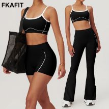 Yoga-Set für Damen, Sport-BH, Fitness-Workout, Leggings, hohe Taille, weit ausgestellte Hose, Fitness-Sport-Shorts, Active Wear-Anzug