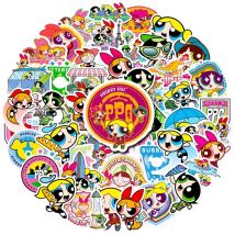 50PCS The Powerpuff Girls Stickers Blossom Bubbles Buttercup Decals Decoration Suitcase Scrapbooking Stationery Girls Toy Gifts
