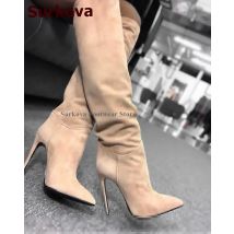 Surkova Frauen Thin High Heel Spitz Knie Stiefel Promi Concise Hohe Stiefel Außen Herbst Winter Gladiator Lange Kleid Schuhe