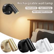USB wiederaufladbarer LED-Strahler, magnetisch, kabellos, Wandleuchte, Touch-Sensor, Dimmen, 3-Farben, Schrank, Tür, Schlafzimmer, Spotlicht