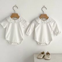 Estate neonate pagliaccetto 0-24M bambino neonata vestiti tinta unita girocollo collare bambola pagliaccetto di cotone vestiti bianchi per bambini