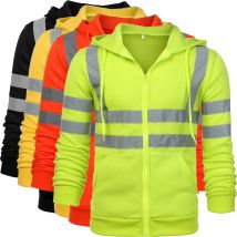 Men's High Visibility Safety Hoodied Sweatshirt Pullover Hi Vis Fleece jacket With Reflective Tripes Workwear