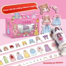 1 pudełko śliczna księżniczka element ubioru naklejka dziewczyna kreskówka zestaw taśm Washi śliczny podręcznik dla dzieci postać ubrania dekoracja naklejka
