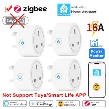Home Assistant ZigBee Smart Plug 16A Smart Home Outlet UK Socket with Power Monitor Function APP Control Supports Alexa Z2M ZHA