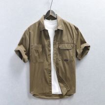 Sommer Kurzarm Cargo-Shirts für Männer amerikanische Arbeits kleidung Retro saugfähige reine Baumwolle Hemd doppelte Brusttaschen
