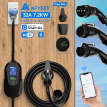 AFYEEV 7.2KW 32A Caricatore portatile Type2 IEC62196-2 EV Type1 SAE J1772 Caricatore per auto elettrica GBT EVSE Cavo di ricarica WiFi APP