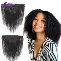 Verworrene lockige Clip-in-Echthaarverlängerungen, 120 g/Set, Clips-in-Verlängerung, voller Kopf, Afro-verworrene lockige Clip-on-Haarverlängerungen, Remy