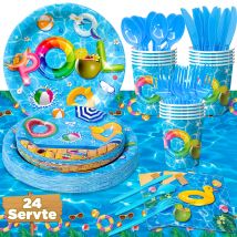 Sommer Pool Party liefert Geschirr, 169 stücke Pool Geburtstag Geschirr Set - Pool Party Teller und Servietten Sets, Tischdecke etc.